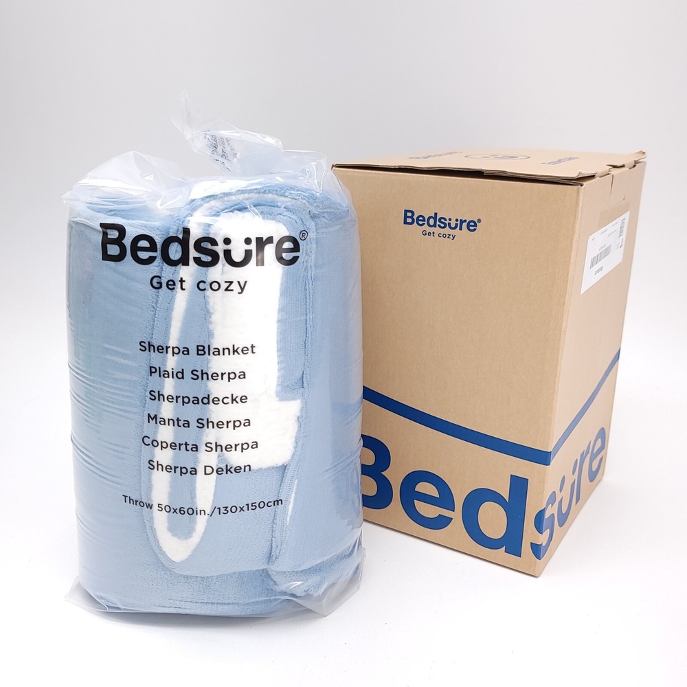 Bedsure Sherpa Fleece Throw Blanket Light Blue 50" x 60" For Couch Bedding NEW‎
